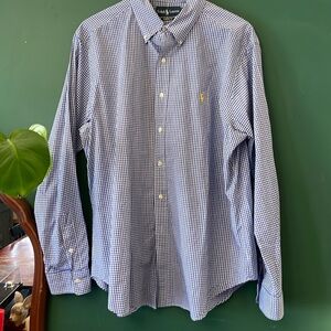 Ralph Lauren Men's XL Blue Gingham Plaid Dress Shirt Classic
